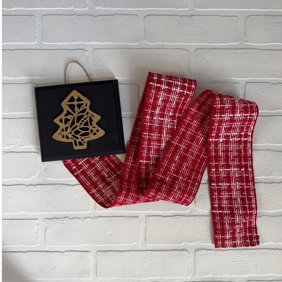 Christmas Holiday Card Holder Black Wooden Topper Gold Tree Red Ribbon - Picture 3 of 6